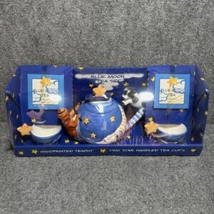 Vintage 90s NOS Hand Painted Ceramic Teapot 2 Cups Cow Jumped Over The Moon🌕new